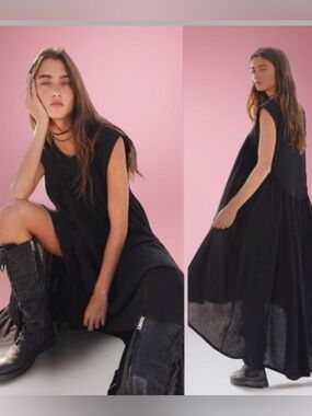 Free People Madelyn Midi Dress Black Sleeveless Boho Flowy Small NWOT